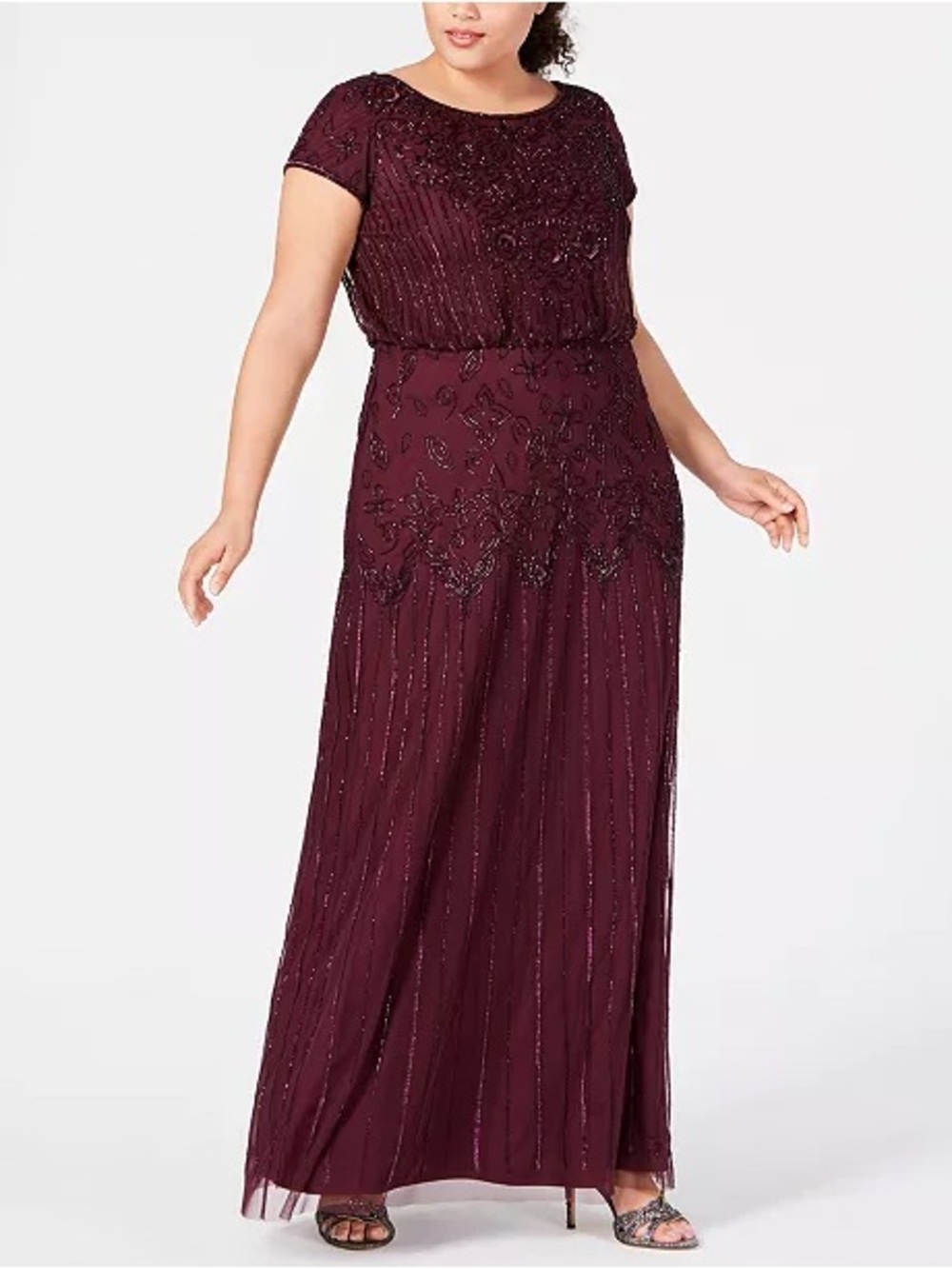 NWT Adrianna Papell Bead-Illusion Blouson Dress